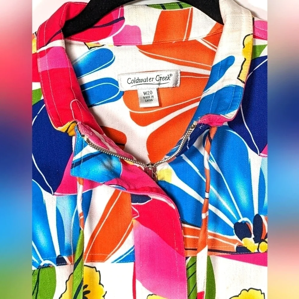 Coldwater Creek Bright Multi Color Floral Cotton Blend Zip Up Jacket Size W20